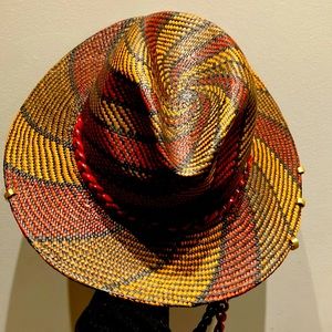 LESHKA natural straw made in Poland hat with acrylic decorative chain.